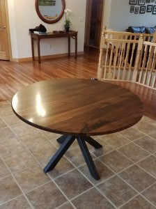 custom walnut circle dining table         